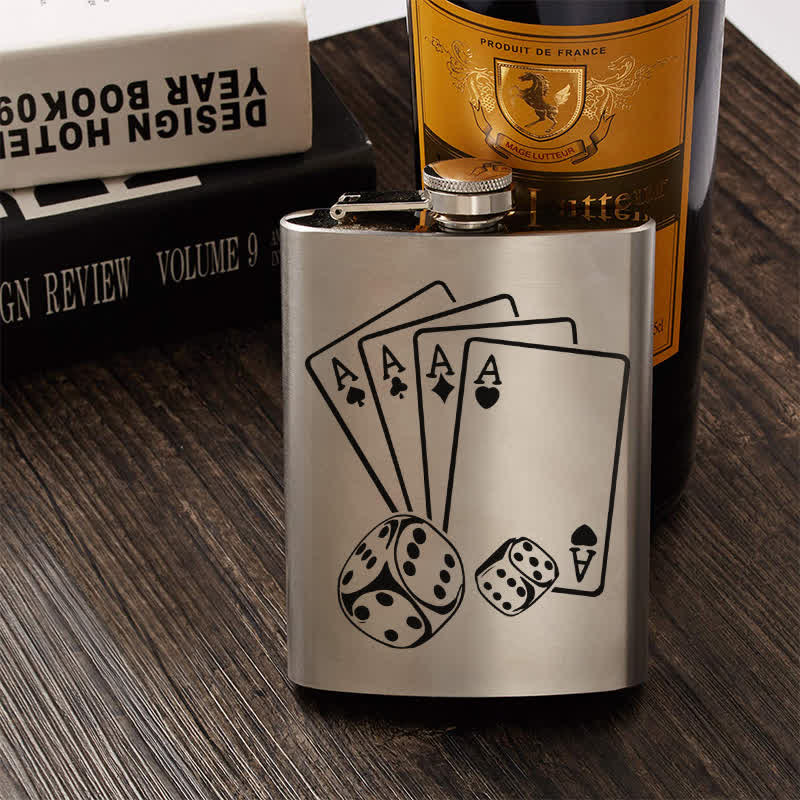 3-8 oz Poker Dice Laser Pattern Stainless Steel Portable Flask