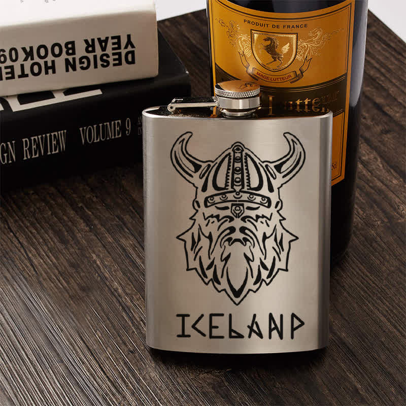 3-8 oz Viking Iceland Laser Pattern Stainless Steel Portable Flask