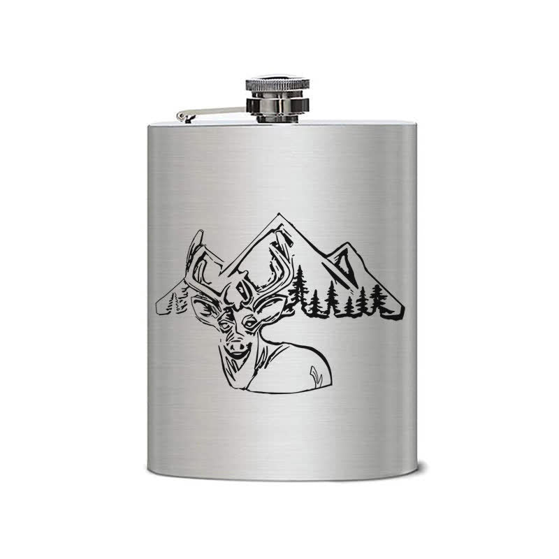 3-8 oz Deer Hunting Laser Pattern Stainless Steel Portable Flask