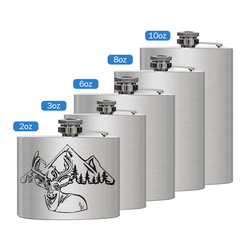 3-8 oz Deer Hunting Laser Pattern Stainless Steel Portable Flask