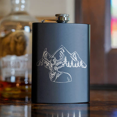 3-8 oz Deer Hunting Laser Pattern Stainless Steel Portable Flask