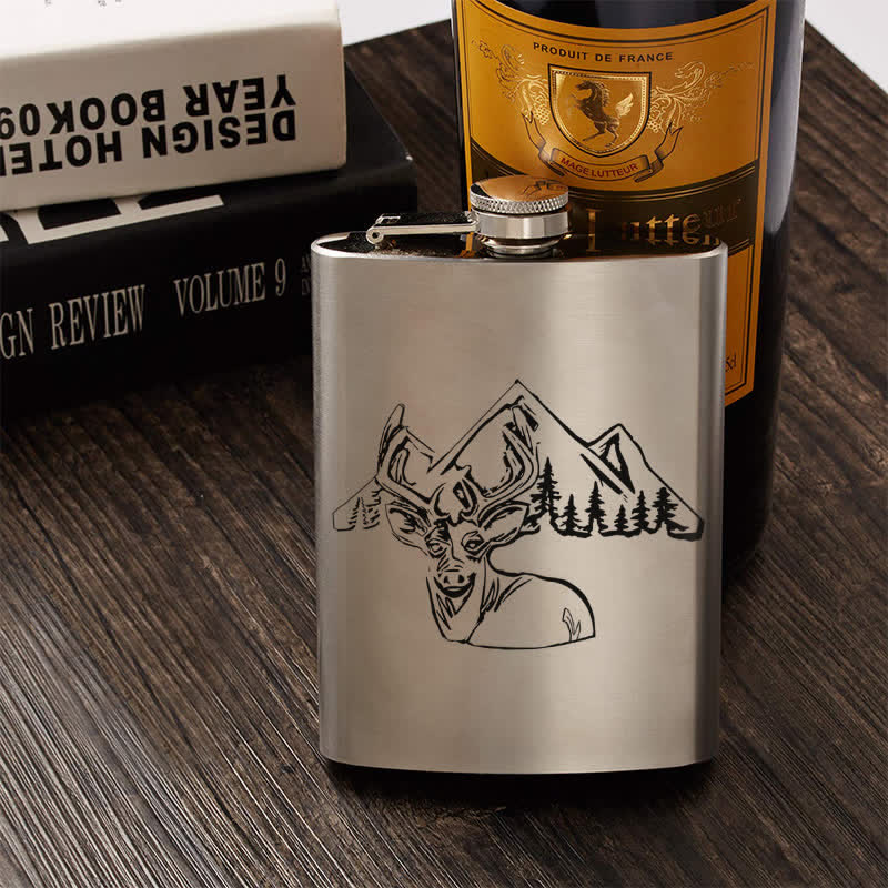 3-8 oz Deer Hunting Laser Pattern Stainless Steel Portable Flask
