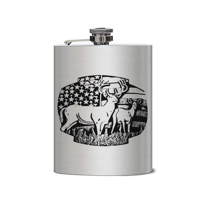 3-8 oz Deers USA Flag Laser Pattern Stainless Steel Portable Flask