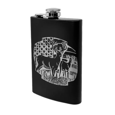 3-8 oz Deers USA Flag Laser Pattern Stainless Steel Portable Flask