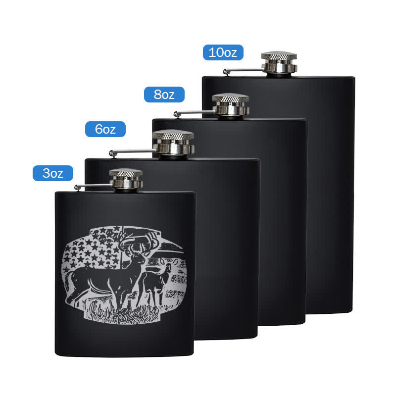 3-8 oz Deers USA Flag Laser Pattern Stainless Steel Portable Flask