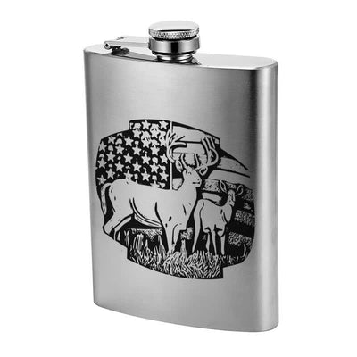3-8 oz Deers USA Flag Laser Pattern Stainless Steel Portable Flask