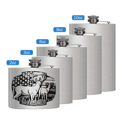3-8 oz Deers USA Flag Laser Pattern Stainless Steel Portable Flask