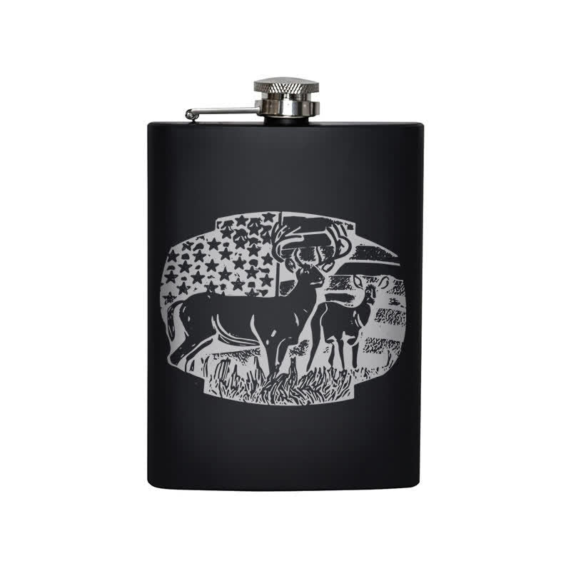 3-8 oz Deers USA Flag Laser Pattern Stainless Steel Portable Flask