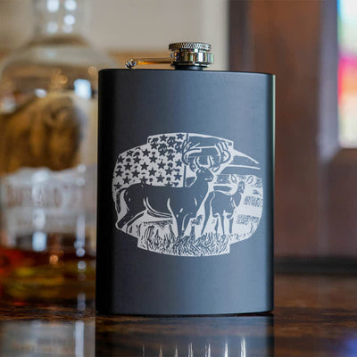 3-8 oz Deers USA Flag Laser Pattern Stainless Steel Portable Flask