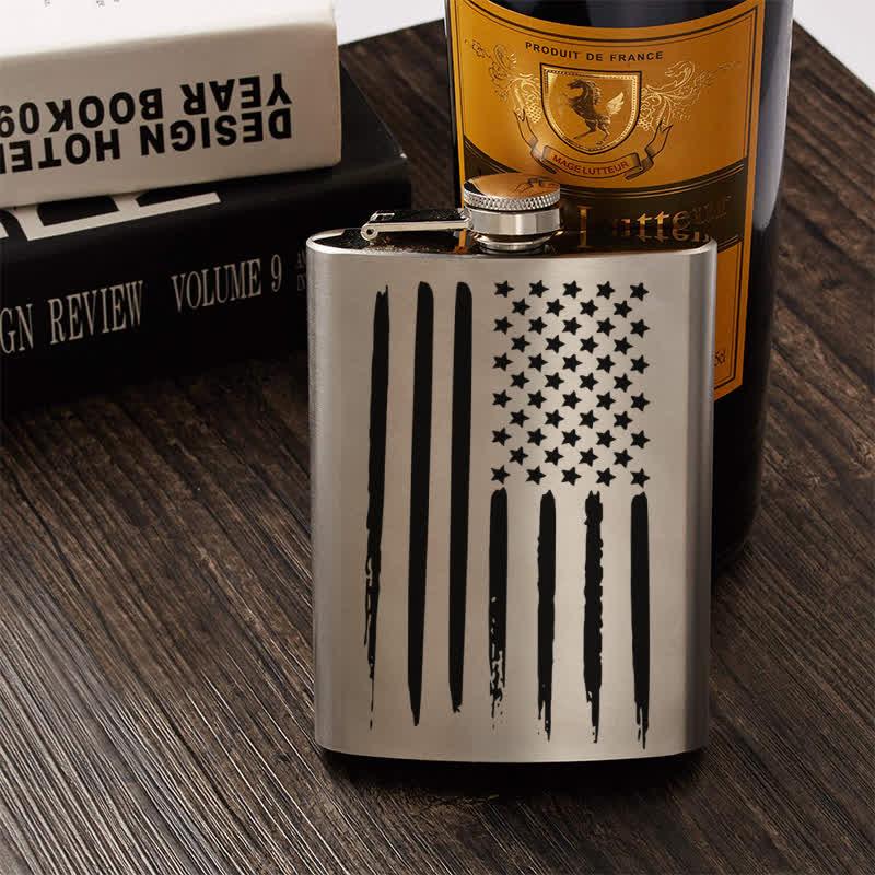 3-8 oz American Flag Laser Pattern Stainless Steel Portable Flask
