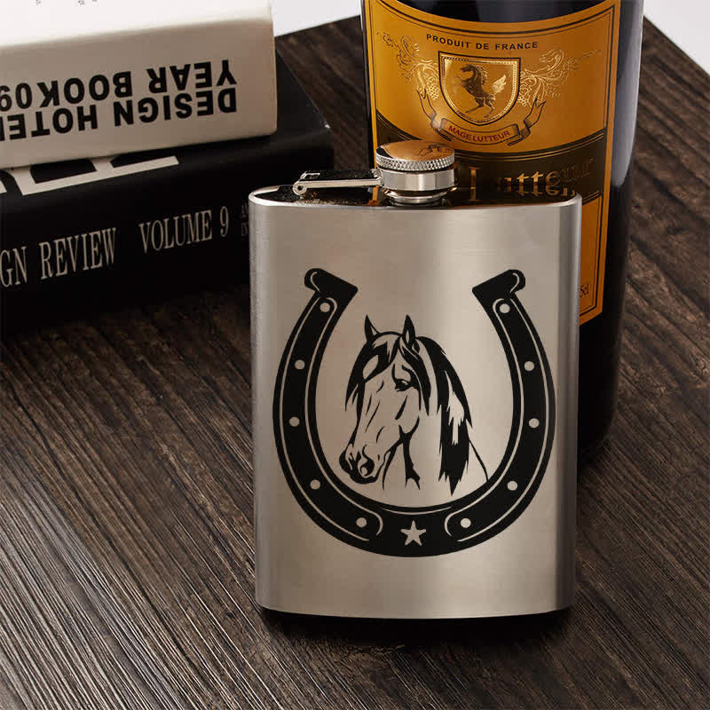 3-8 oz Horse Head Laser Pattern Stainless Steel Portable Flask