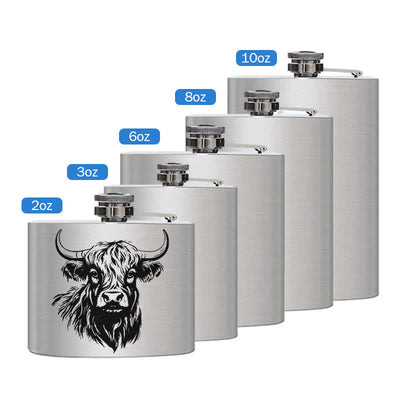 3-8 oz Yak Bull Laser Pattern Stainless Steel Portable Flask
