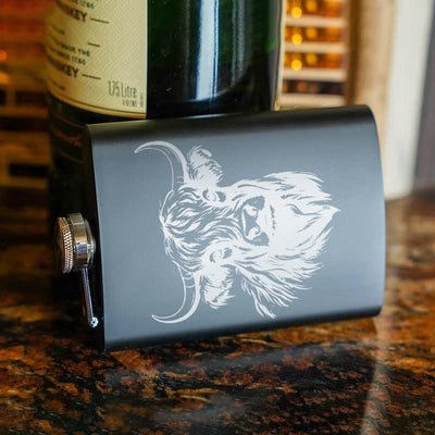 3-8 oz Yak Bull Laser Pattern Stainless Steel Portable Flask