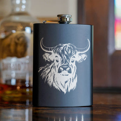 3-8 oz Yak Bull Laser Pattern Stainless Steel Portable Flask