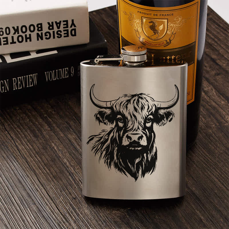 3-8 oz Yak Bull Laser Pattern Stainless Steel Portable Flask