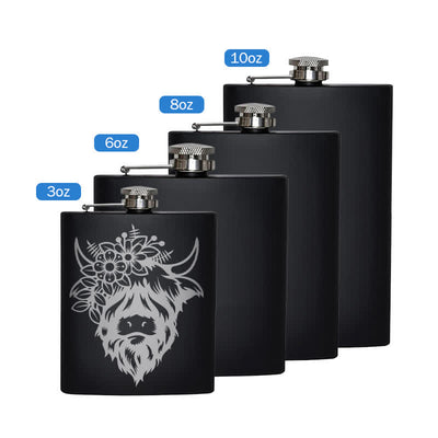 3-8 oz Cow with Flowers Laser Pattern Stainless Steel Portable Flask