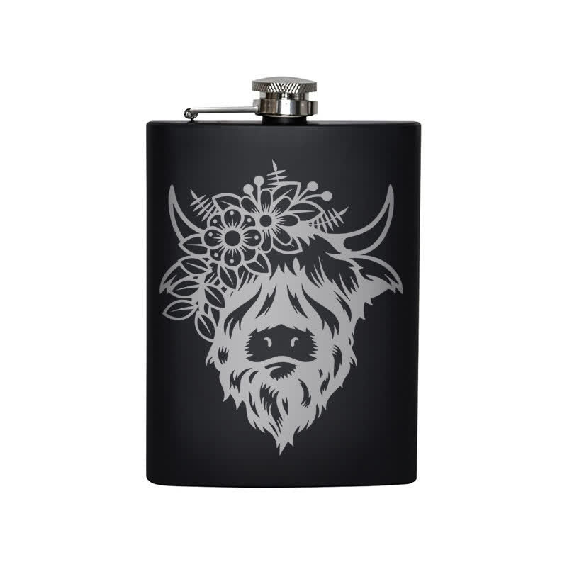 3-8 oz Cow with Flowers Laser Pattern Stainless Steel Portable Flask