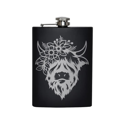 3-8 oz Cow with Flowers Laser Pattern Stainless Steel Portable Flask