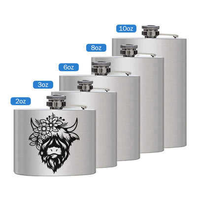 3-8 oz Cow with Flowers Laser Pattern Stainless Steel Portable Flask