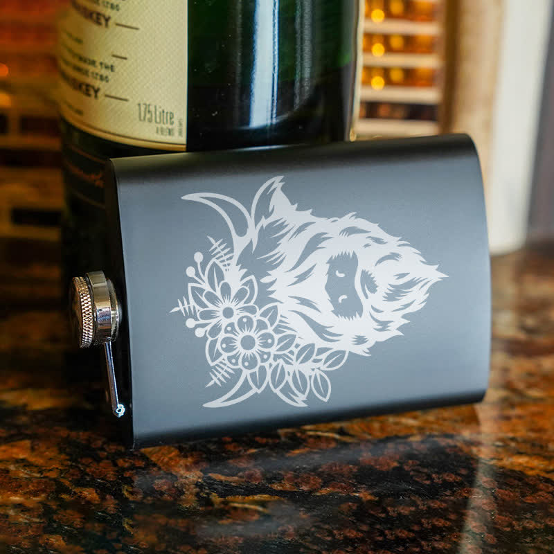 3-8 oz Cow with Flowers Laser Pattern Stainless Steel Portable Flask
