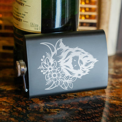 3-8 oz Cow with Flowers Laser Pattern Stainless Steel Portable Flask
