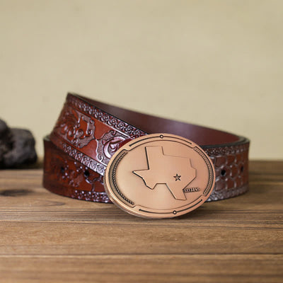 Men's DIY Map State Of Texas Creative Beer Holder Buckle Leather Belt