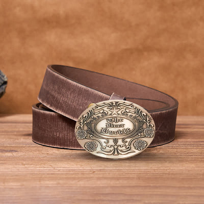 Men's DIY Engrave Flower Creative Beer Holder Buckle Leather Belt