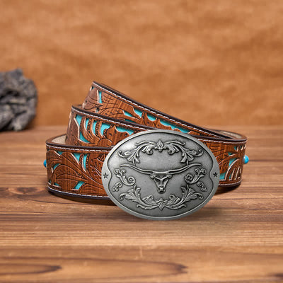 Men's DIY Longhorn Bull Creative Beer Holder Buckle Leather Belt