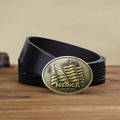 Men's DIY Native American Flag Texas Style Buckle Leather Belt