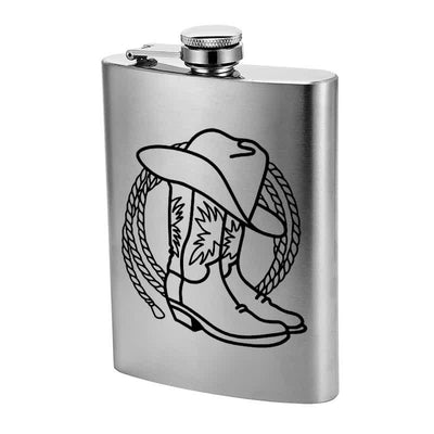 2-10 oz Boots Cowboy Hat Laser Pattern Stainless Steel Portable Flask