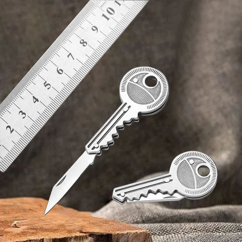 Compact Mini Folding Knife Key Shape Keychain