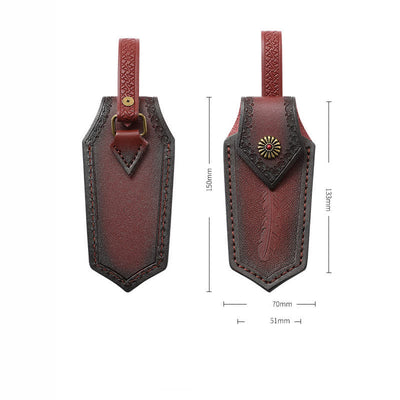 Flip Cover Feather Embossing Folding Knife Sheath Leather Belt Bag