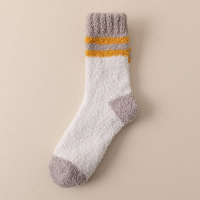 Men's Gentle Striped Fuzzy Coral Fleece Sleep Crew Socks
