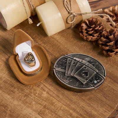 Functional DIY Hidden Knife Belt Buckle Retro Bull Ring Bundle Set
