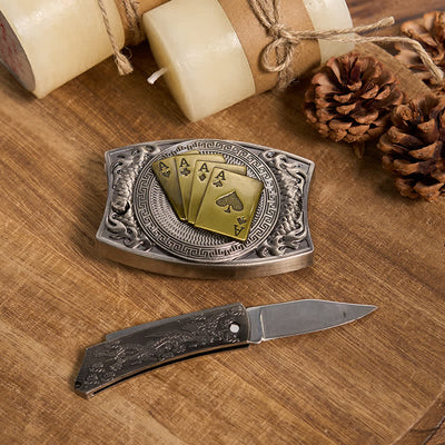 Functional DIY Hidden Knife Belt Buckle Retro Bull Ring Bundle Set