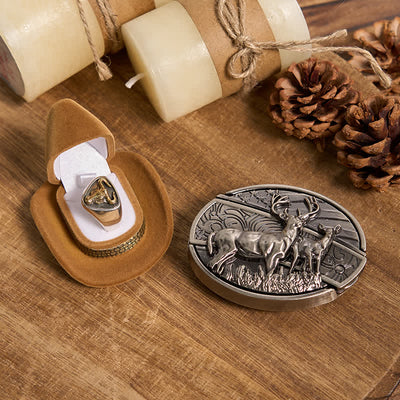Functional DIY Hidden Knife Belt Buckle Retro Bull Ring Bundle Set