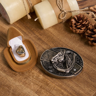 Functional DIY Hidden Knife Belt Buckle Retro Bull Ring Bundle Set