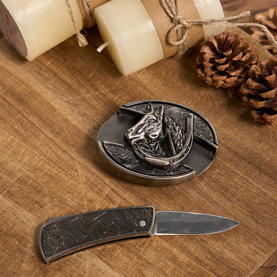 Functional DIY Hidden Knife Belt Buckle Retro Bull Ring Bundle Set