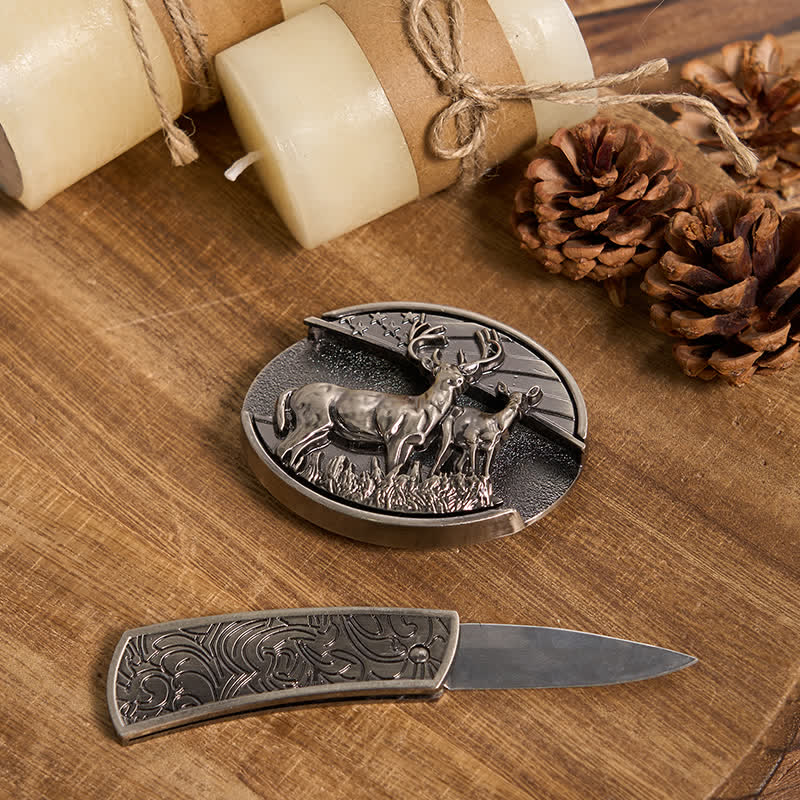 Functional DIY Hidden Knife Belt Buckle Retro Bull Ring Bundle Set