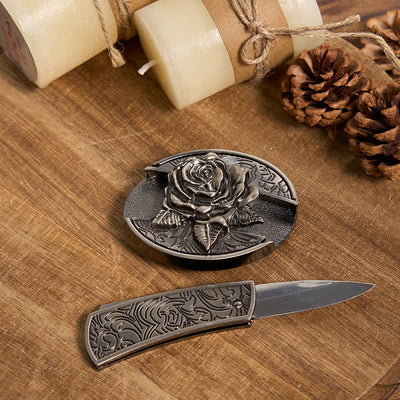 Functional DIY Hidden Knife Belt Buckle Retro Bull Ring Bundle Set