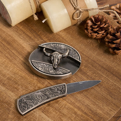 Functional DIY Hidden Knife Belt Buckle Retro Bull Ring Bundle Set