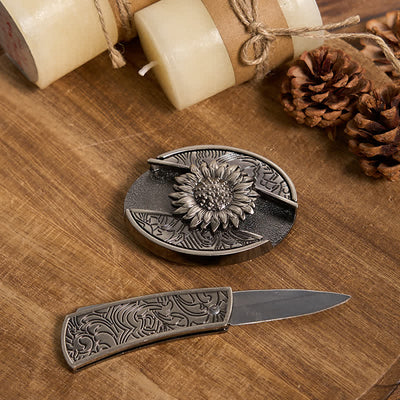 Functional DIY Hidden Knife Belt Buckle Retro Bull Ring Bundle Set