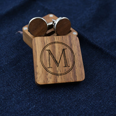 Men's Custom Letter Engrave Box Wooden Cufflinks