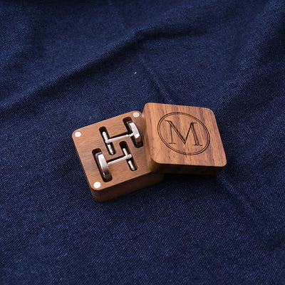 Men's Custom Letter Engrave Box Wooden Cufflinks