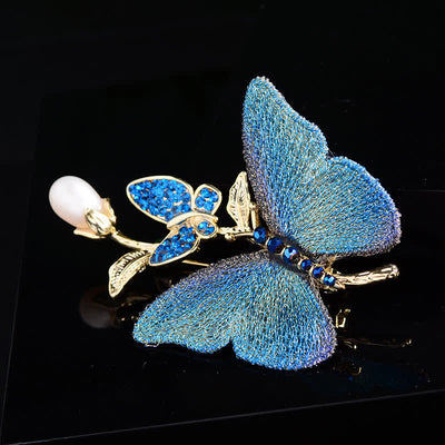 Women's Embroidered Art Butterfly Fresh Water Pearl Brooch