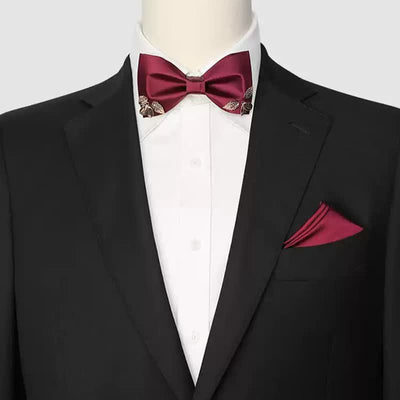 Men's Burgundy Metal Leaves Embellishment Bow Tie - image 1