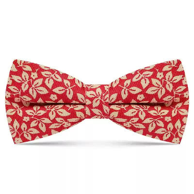 Men's Subtle White Leaves Plant Cotton Bow Tie