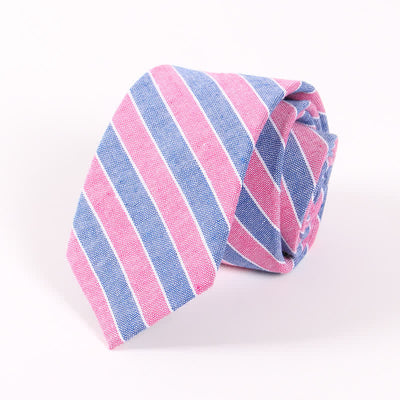 Men's Fresh Striped Plaid Pattern Skinny Cotton Necktie