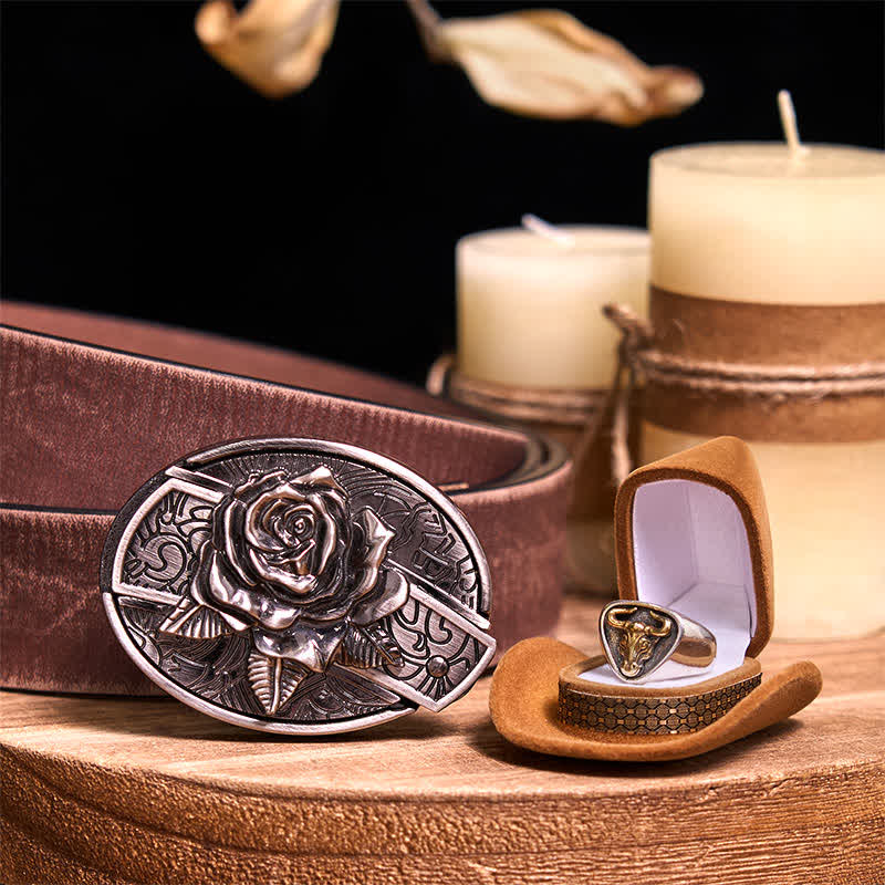 Functional DIY Hidden Knife Belt Buckle Retro Bull Ring Bundle Set