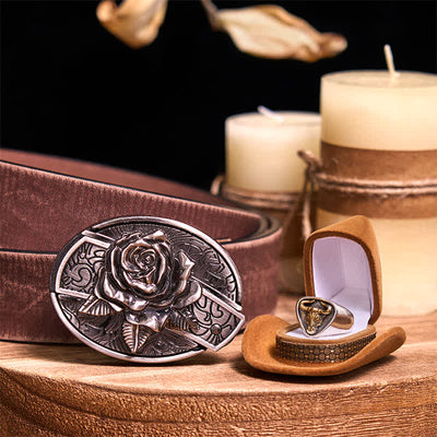 Functional DIY Hidden Knife Belt Buckle Retro Bull Ring Bundle Set